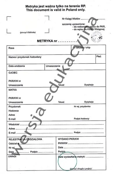 Metryka dla psa